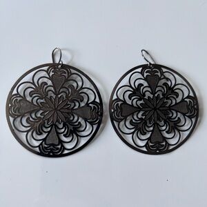 Gunmetal Round Laser Cut Earrings